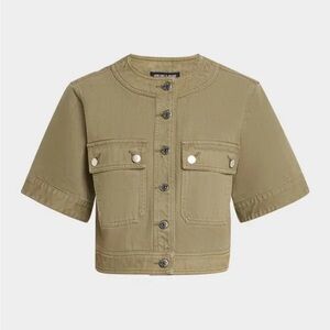 NWT Veronica Beard Jeans Elias Short Sleeve Denim Jacket, Stone Army, Size S